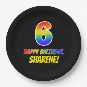 6e verjaardag: Vet, Vun, eenvoudig, regenboog 6 Papieren Bordje