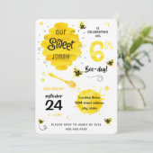 6e verjaardag woordgrap BEEdag Honingbij Geel Kaart (Staand voorkant)