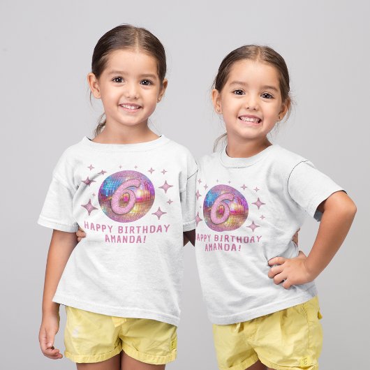 6e Verjaardagsfeest Gouden Roze Glitter Discobal T-shirt