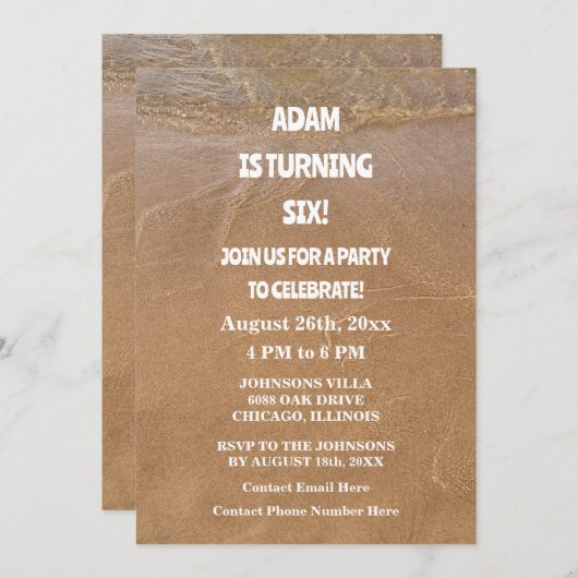 6e Verjaardagsfeest Ocean Sandy Beach Custom Age Kaart (Voorkant / Achterkant)