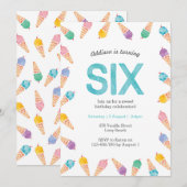 6e verjaardagsfeestje | Rainbow Ice cream uitnodig Kaart (Voorkant / Achterkant)