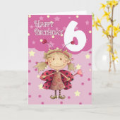 6ème carte d'anniversaire avec la fée mignonne de (Fleur jaune)