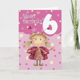 6ème carte d'anniversaire avec la fée mignonne de