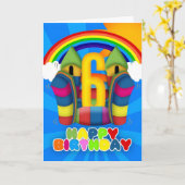 6ème Carte d'anniversaire avec le château plein (Fleur jaune)