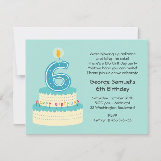 6ème Invitation de gâteau d'anniversaire (Devant)