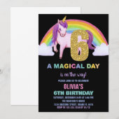 6ème Rainbow Unicorn Anniversaire Invitations Part (Devant / Derrière)