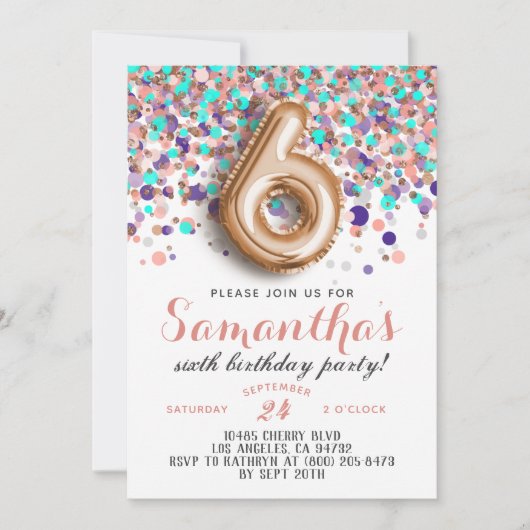 6ème Rose Gold Birthday Invitation (Devant)