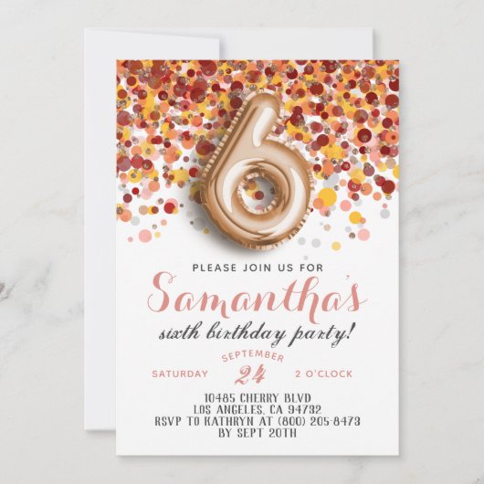 6ème Rose Gold Birthday Invitation (Devant)