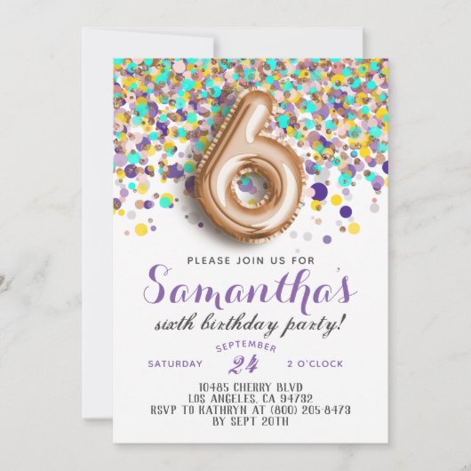 6ème Rose Gold Birthday Invitation (Devant)