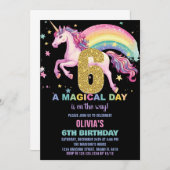 6ème Unicorn Invitations Anniversaire Noir (Devant / Derrière)