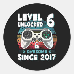 6jr bday zoon jongen grappige gamer 6e 6 jaar oud ronde sticker