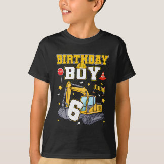 6th Birthday Boy 6 Years Old Excavator Three Decor T-shirt