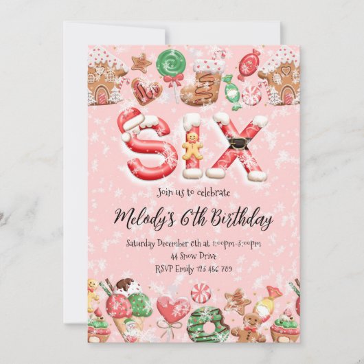 6th Birthday Christmas Party Invitation Kaart (Voorkant)