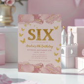 6th Birthday Invitation Pink Gold Glitter Girl Kaart