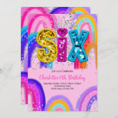 6th Birthday Sequin Rainbow Party Invitation (Devant / Derrière)