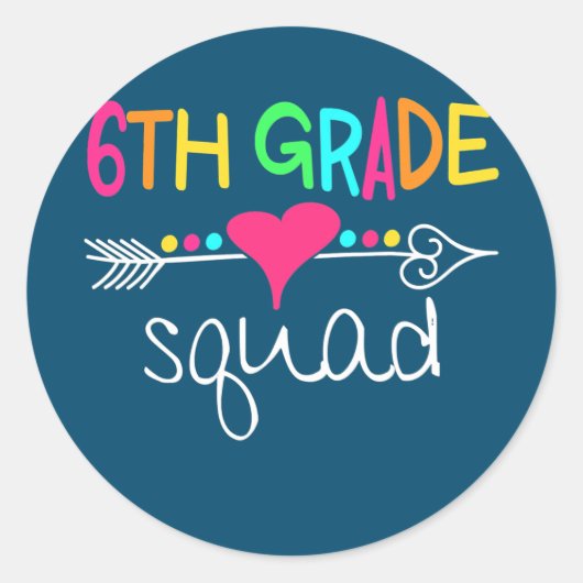 6th Grade Squad Sixth Teacher Student Team Back Ronde Sticker (Voorkant)