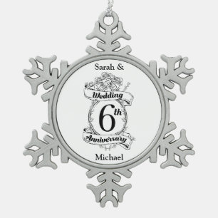 6th Wedding Jubileum Rozen Tin Sneeuwvlok Ornament