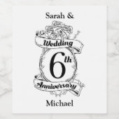 6th Wedding Jubileum Rozen Wijn Etiket (Enkel label)