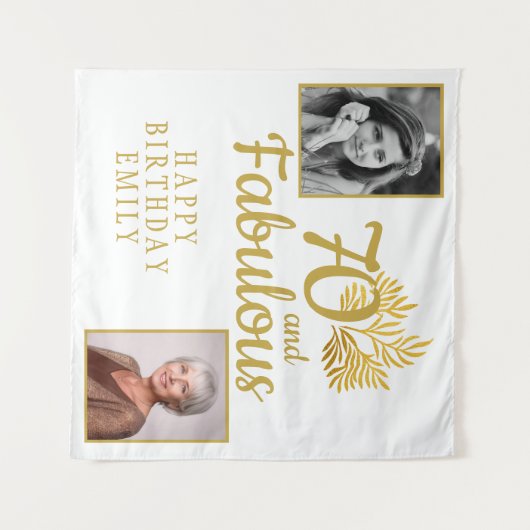 70 and Fabulous Gold Foliage 2 Foto Verjaardag Wandkleed (Voorkant (horizontaal))