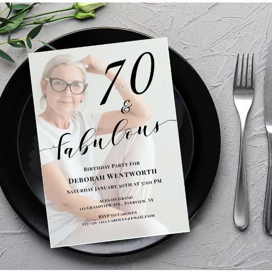70 and Fabulous Sixtieth Birthday Photo Script Inv Kaart