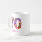 70 ans 70e anniversaire floral rose lilas mug (Devant gauche)