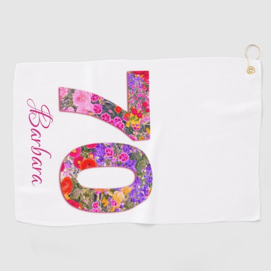 70 ans fête fleurs rose serviette de golf (Horizontal)