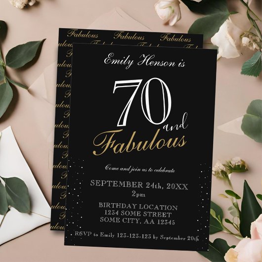 70 en Fabulous Black Elegant Script Verjaardag Kaart