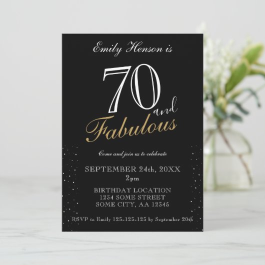 70 en Fabulous Black Elegant Script Verjaardag Kaart (Staand voorkant)