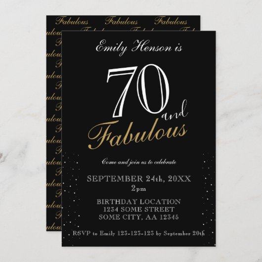 70 en Fabulous Black Elegant Script Verjaardag Kaart (Voorkant / Achterkant)