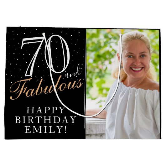 70 en Fabulous Elegant Black 70th Birthday Foto Groot Cadeauzakje (Achterkant)