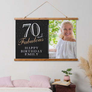 70 en Fabulous Elegant Black 70th Birthday Foto Hangend Wandkleed