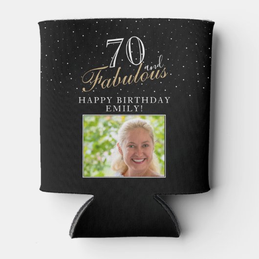 70 en Fabulous Elegant Black Photo 70th Birthday Blikjeskoeler (Voorkant)