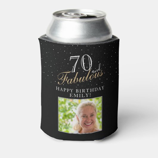 70 en Fabulous Elegant Black Photo 70th Birthday Blikjeskoeler (Blikje Achterkant)