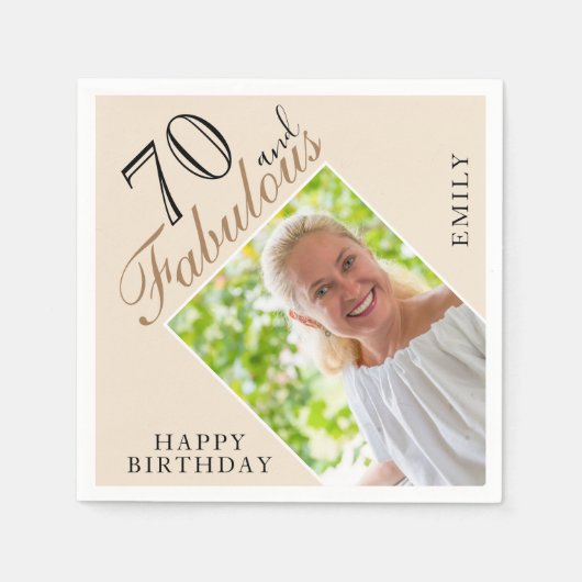 70 en Fabulous Elegant Ecru Foto 70e verjaardag Servet (Voorkant)