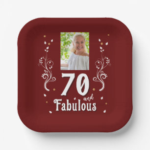 70 en Fabulous Foliage Red 70th Birthday Foto Papieren Bordje