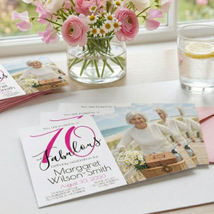 70 en Fabulous Foto Roze Zwart 70ste Verjaardag Kaart