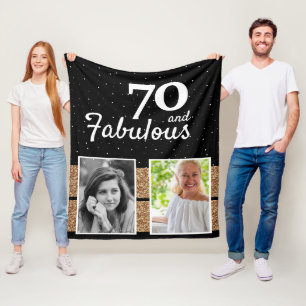 70 en Fabulous Gold Glitter 2 Foto 70e verjaardag Fleece Deken