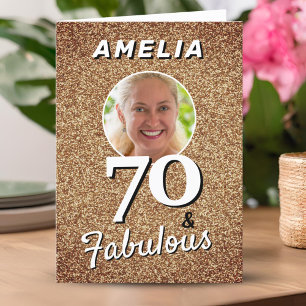 70 en Fabulous Gold Glitter Photo 70th Birthday Kaart