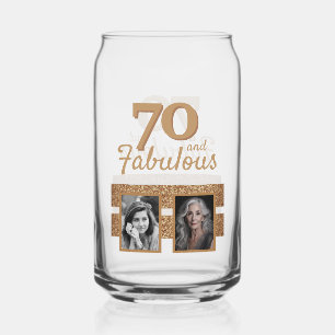 70 en Fabulous Gouden Glitter 2 Foto 70ste Verjaar Blikvorm Glas
