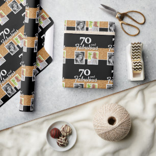70 en Fabulous Gouden Glitter 2 Foto 70ste Verjaar Cadeaupapier