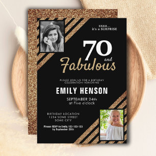 70 en Fabulous Gouden Glitter 2 Foto 70ste Verjaar Kaart