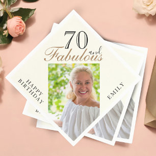 70 en Fabulous Ivory Elegant Photo 70th Birthday Servet