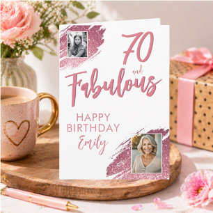 70 en Fabulous Roze Glitter Foto Verjaardag Kaart