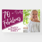 70 en Fabulous Script Foto Magenta 70ste Verjaarda Spandoek (Horizontaal)