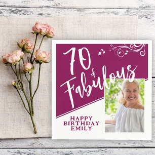 70 en Fabulous Script Photo Magenta 70th Birthday Servet