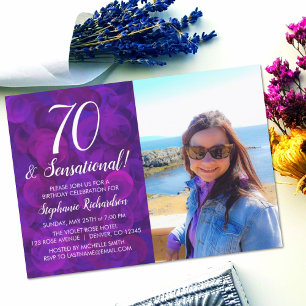 70 en Sensational Elegant Paars Photo Birthday Kaart