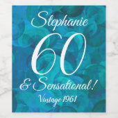 70 en Sensational Ocean Blue Blauwgroen Wijn Etiket (Enkel label)