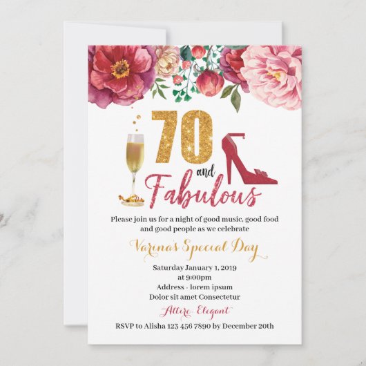 70 et fabuleuse invitation d'anniversaire pour les (Devant)
