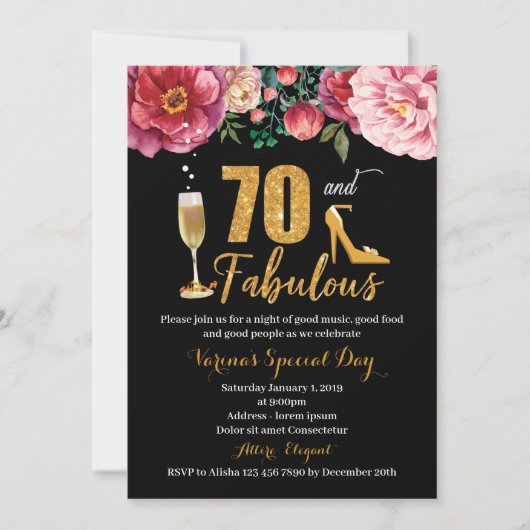 70 et fabuleuse invitation d'anniversaire pour les (Devant)
