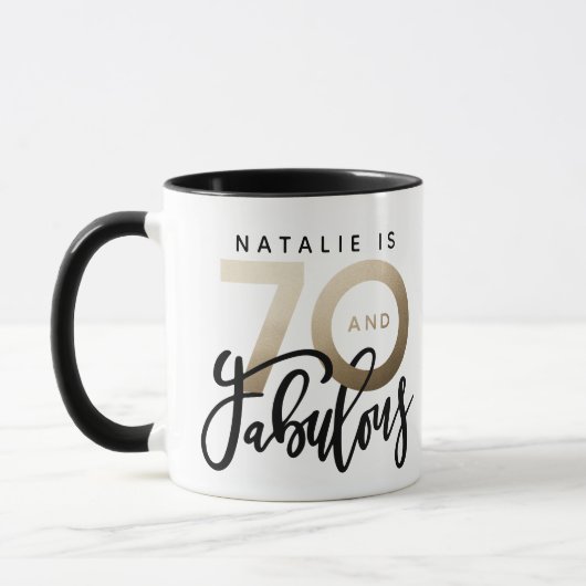 70 et fabuleuse tasse d'anniversaire en or métalli (Gauche)